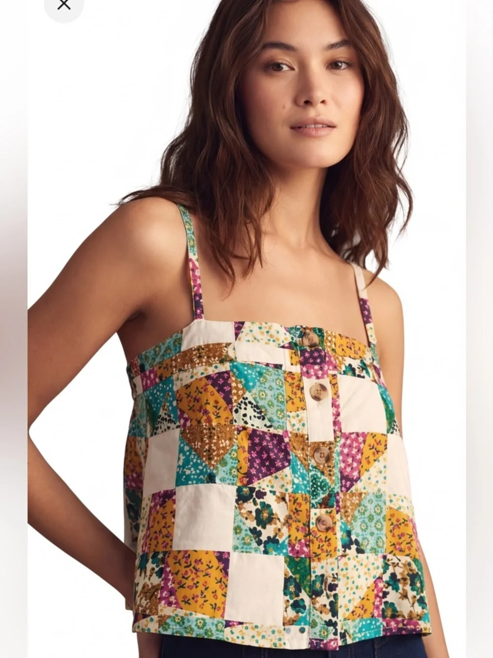 Pilcro Anthropologie Patchwork Cami Tank Top XS Boho Quilted Cottagecore Hippie - Picture 14 of 14